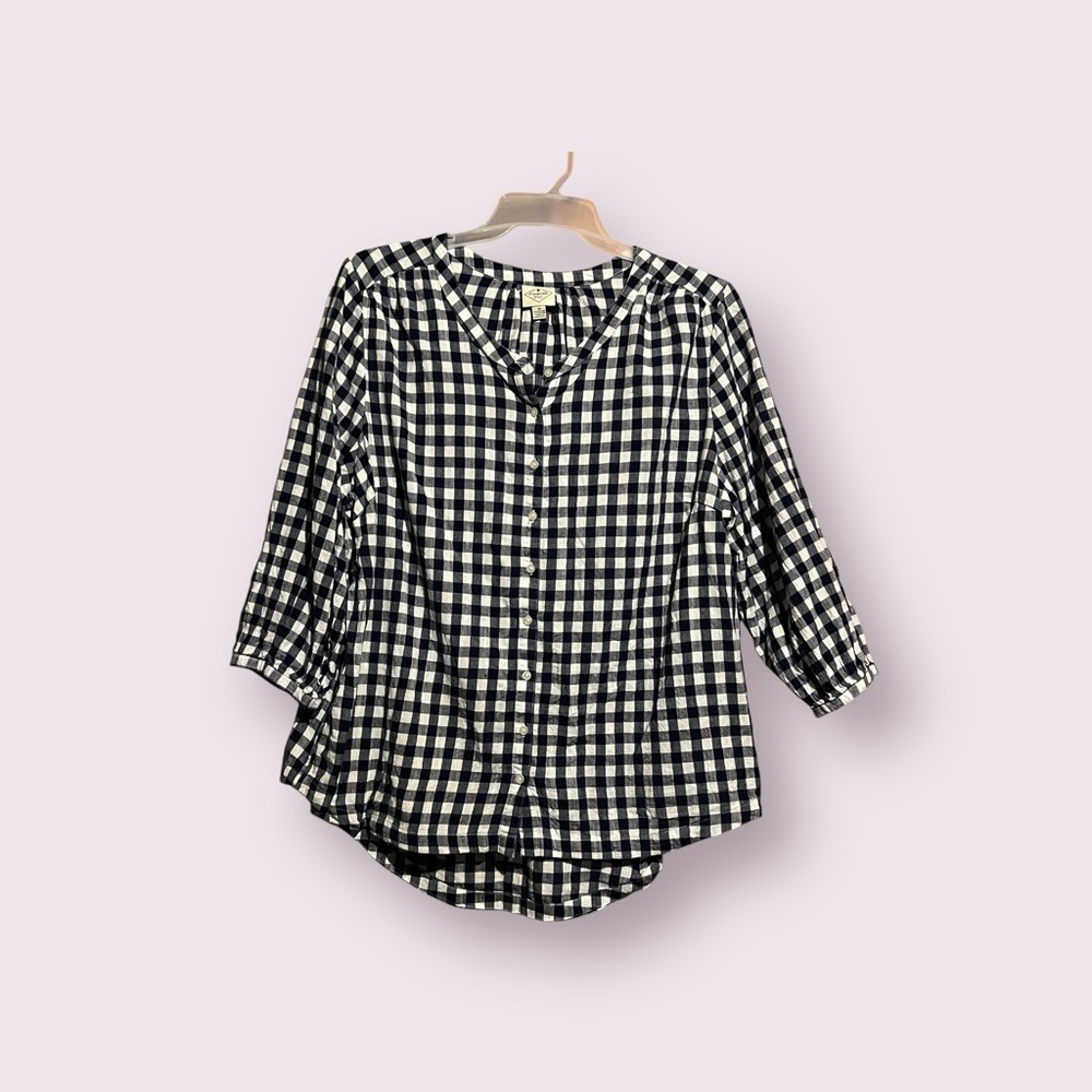 St John’s Bay Blue Plaid Button Front Blouse Size 1X